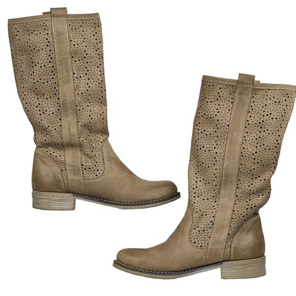 Eccellenza Donna Women's Slouchy Boot Perforated Brown Biker Leather Sz 36 Italy - Picture 2 of 9